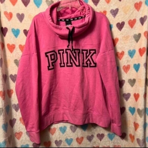 Victoria's Secret PINK Funnel Neck Hoodie Large Logo VS - Picture 1 of 6